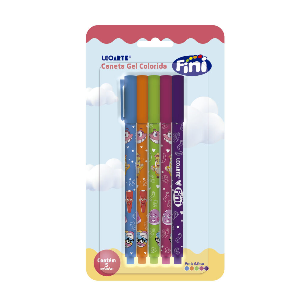 Caneta Gel Estampado 0.6 Kit com 5 unidades - Fini
